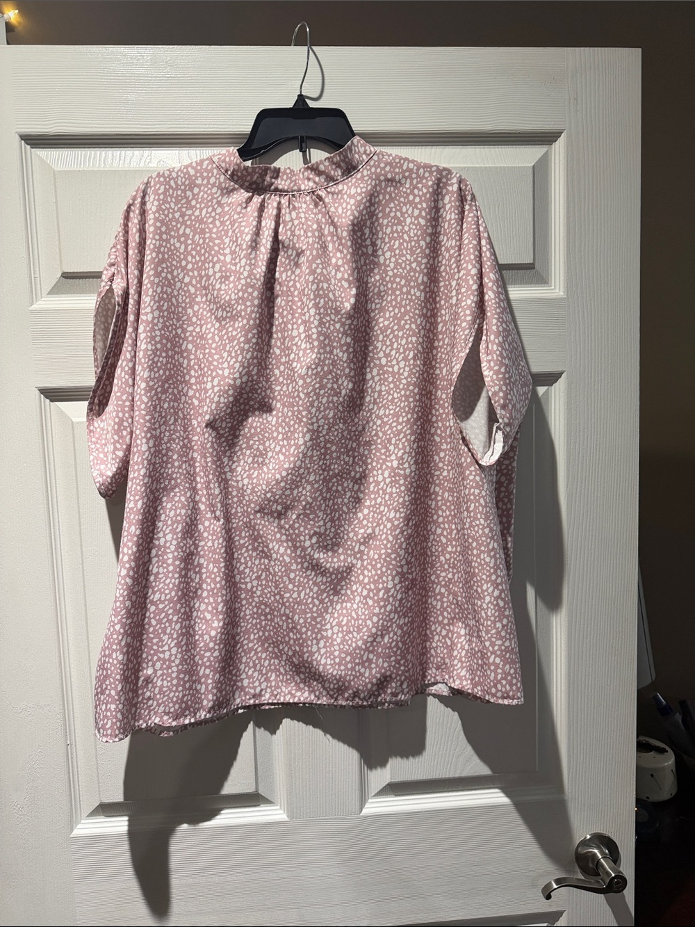Soft Pink Printed Ruffle-Neck Blouse